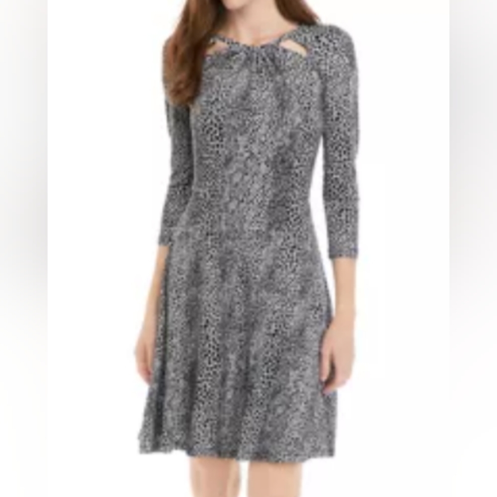 Michael Kors Black White Snake Skin Animal Print Fit and Flare Dress Small EUC